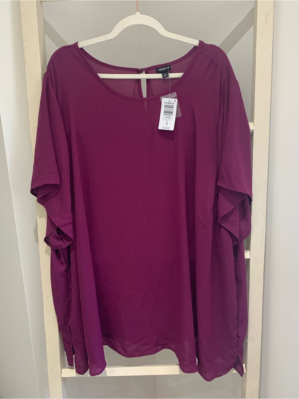 torrid Plum Scoop Neck Ruffle Sleeve Tunic